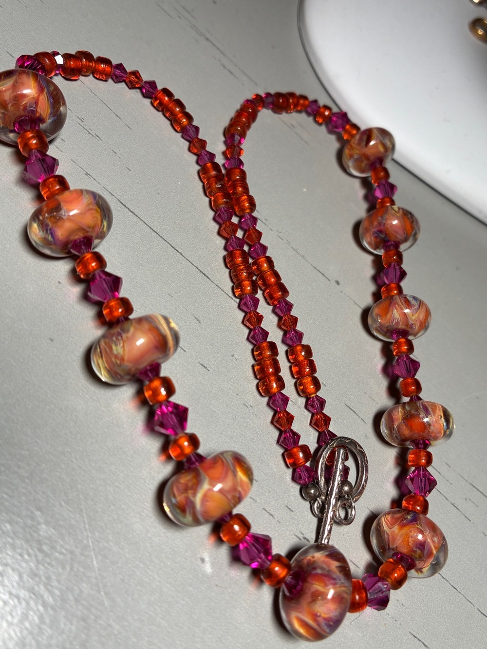 Stunning Lampwork and Crystals Bead Artisan Necklace